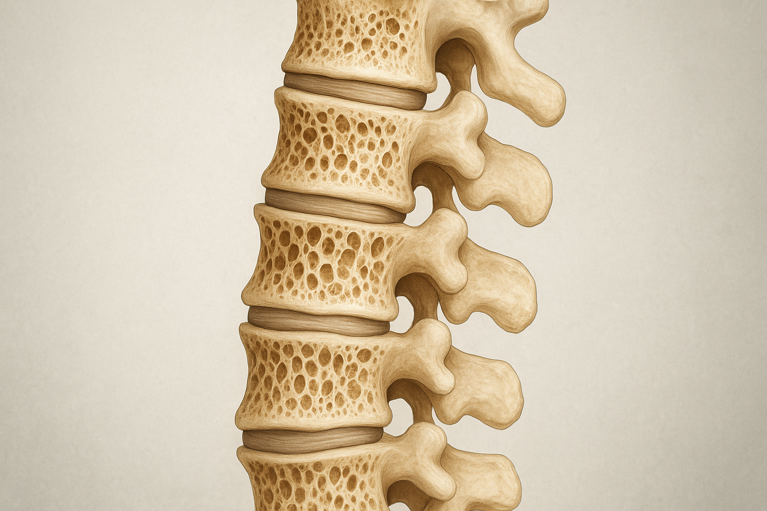 Coluna Vertebral com Osteoporose: Estrutura Óssea porosa nas Vértebras